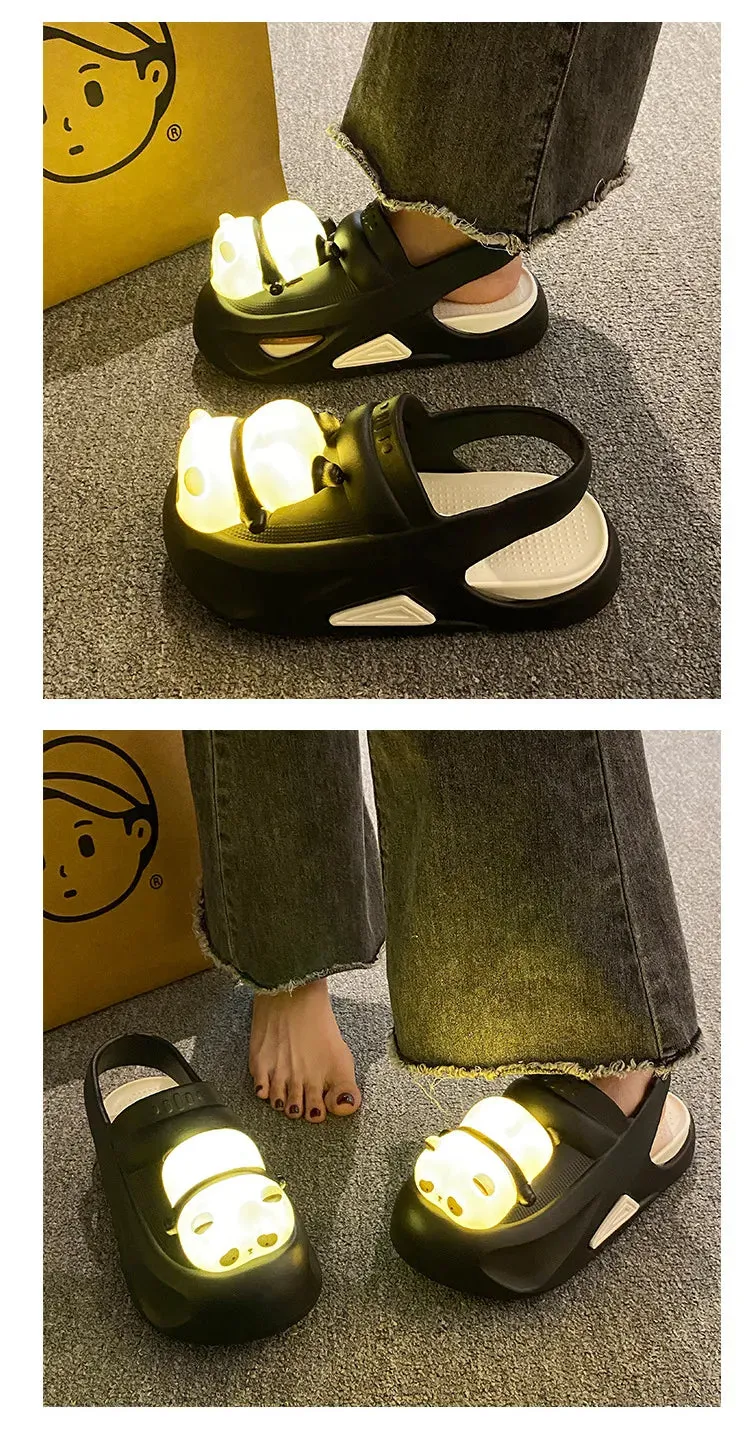 2024 Cute Slipper With Panda Lamp Summer Sandales Femme Light Funny Woman Slippers Shoes Women Customizable House Slippers