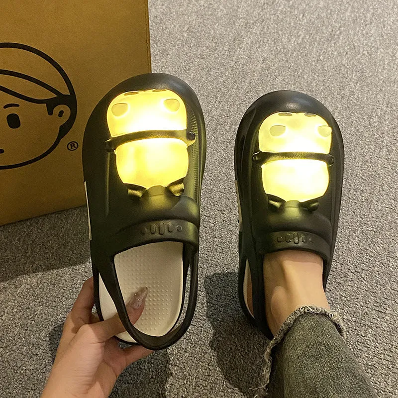 Glass Slippers 2024 Cute Slipper With Panda Lamp Summer Sandales Femme Light Funny Woman Slippers Shoes Women