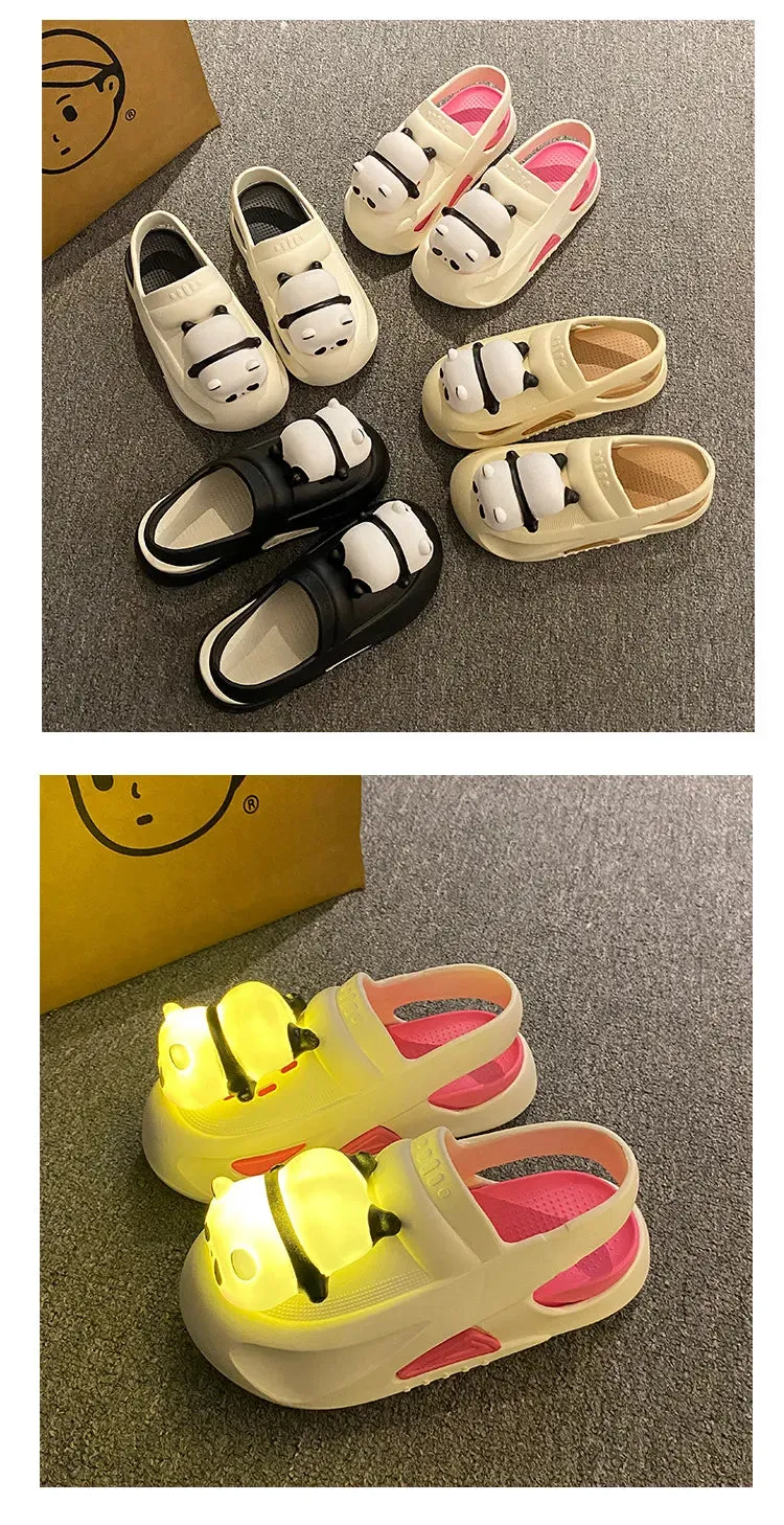 2024 Cute Slipper With Panda Lamp Summer Sandales Femme Light Funny Woman Slippers Shoes Women Crochet Simple Slippers