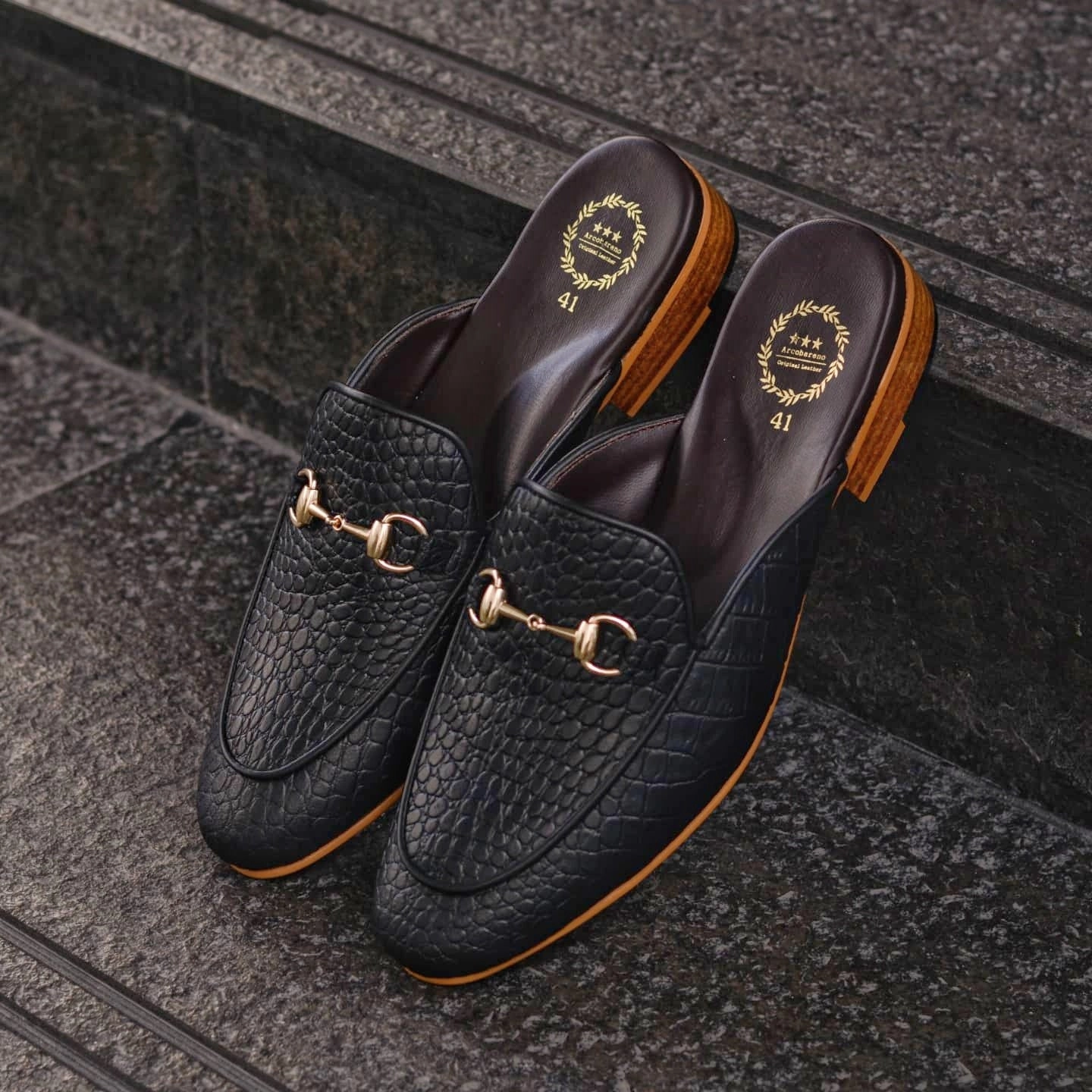 701 Horsebit Slipper CrocoMatt Black Mates Slippers