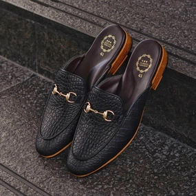 Washable Spa Slippers 701 Horsebit Slipper CrocoMatt Black