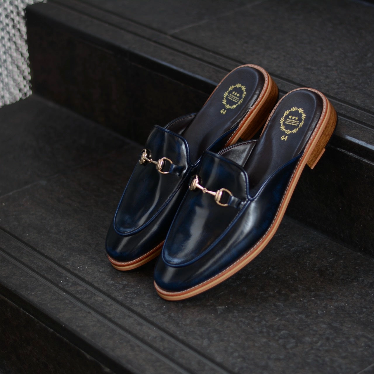 Rubber Bottom Slippers 701 Horsebit Slipper ItalianBlue