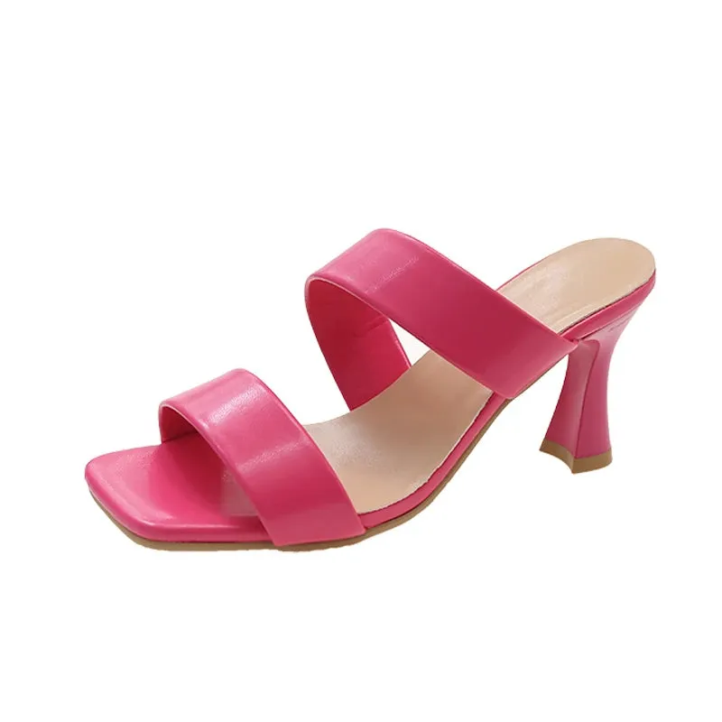 Weekend Slide 8cm Thin Heels Slides Square Toe Straps Sandals