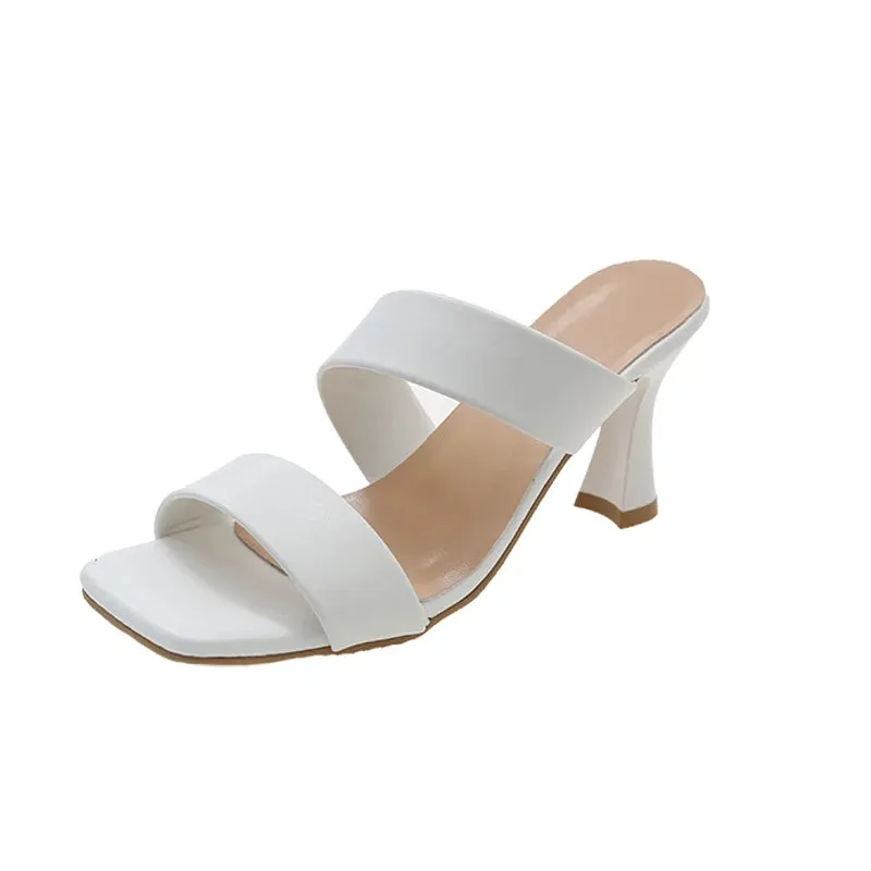 Best Supportive Slippers 8cm Thin Heels Slides Square Toe Straps Sandals