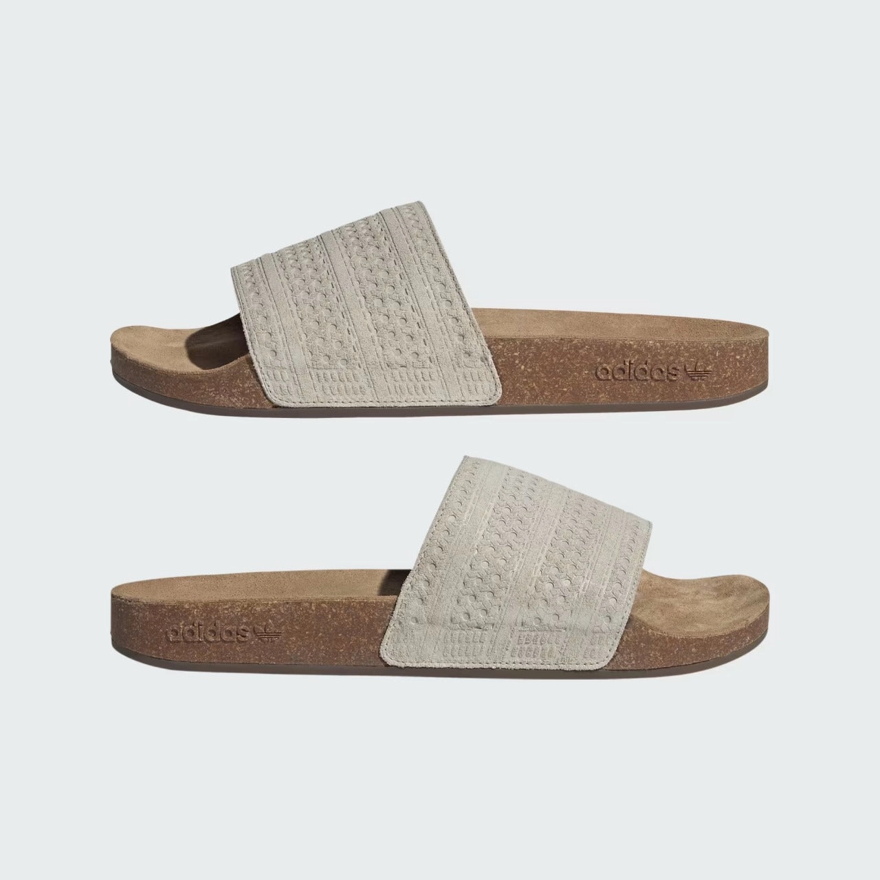 Adidas Adilette Cork Suede Slide Brown Monolith Sandals