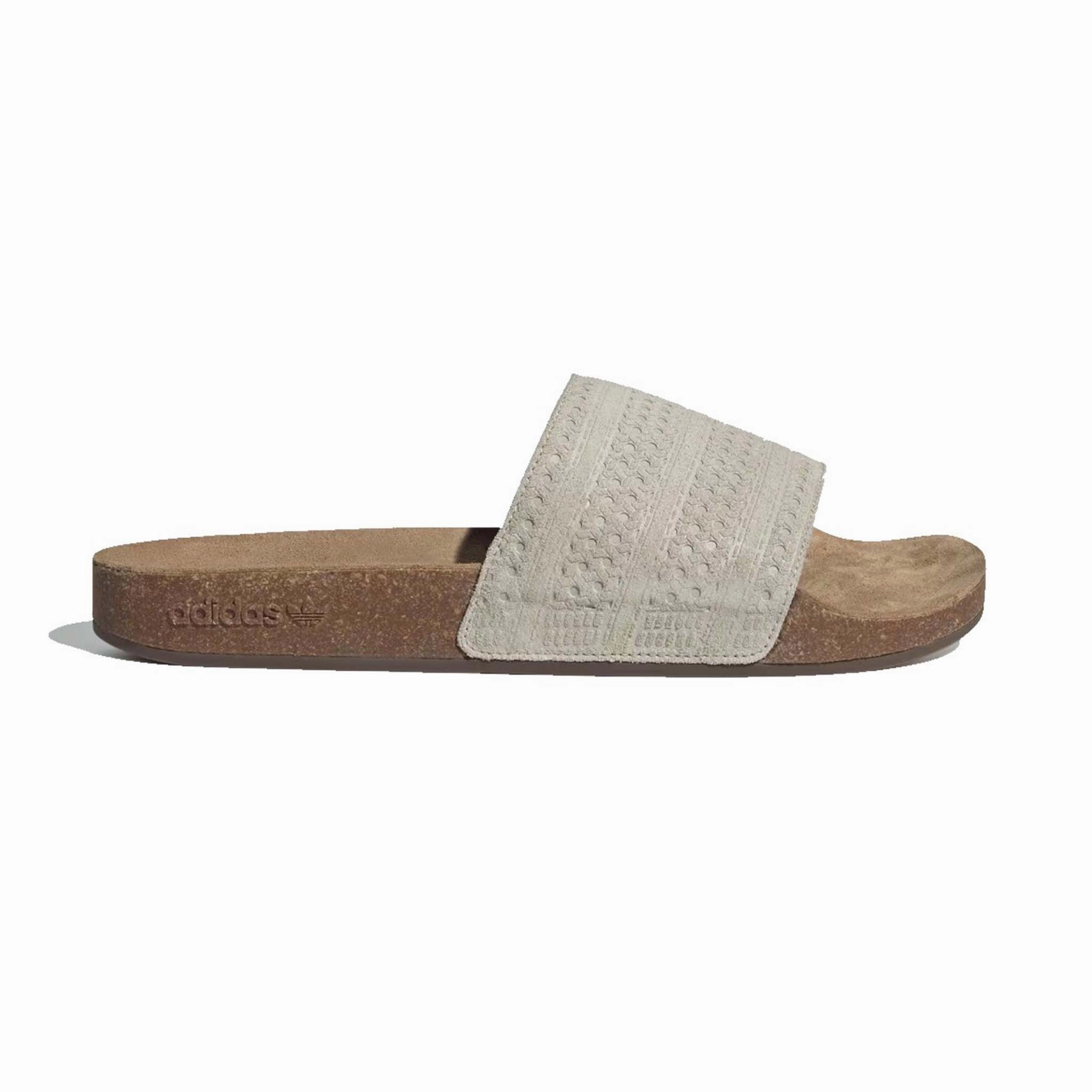 Adidas Adilette Cork Suede Slide Brown Sandals Low Heel
