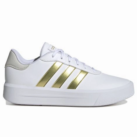 Adidas Ozmillen Shoes Adidas Women's "Court Platform" Sneakers - White/Gold