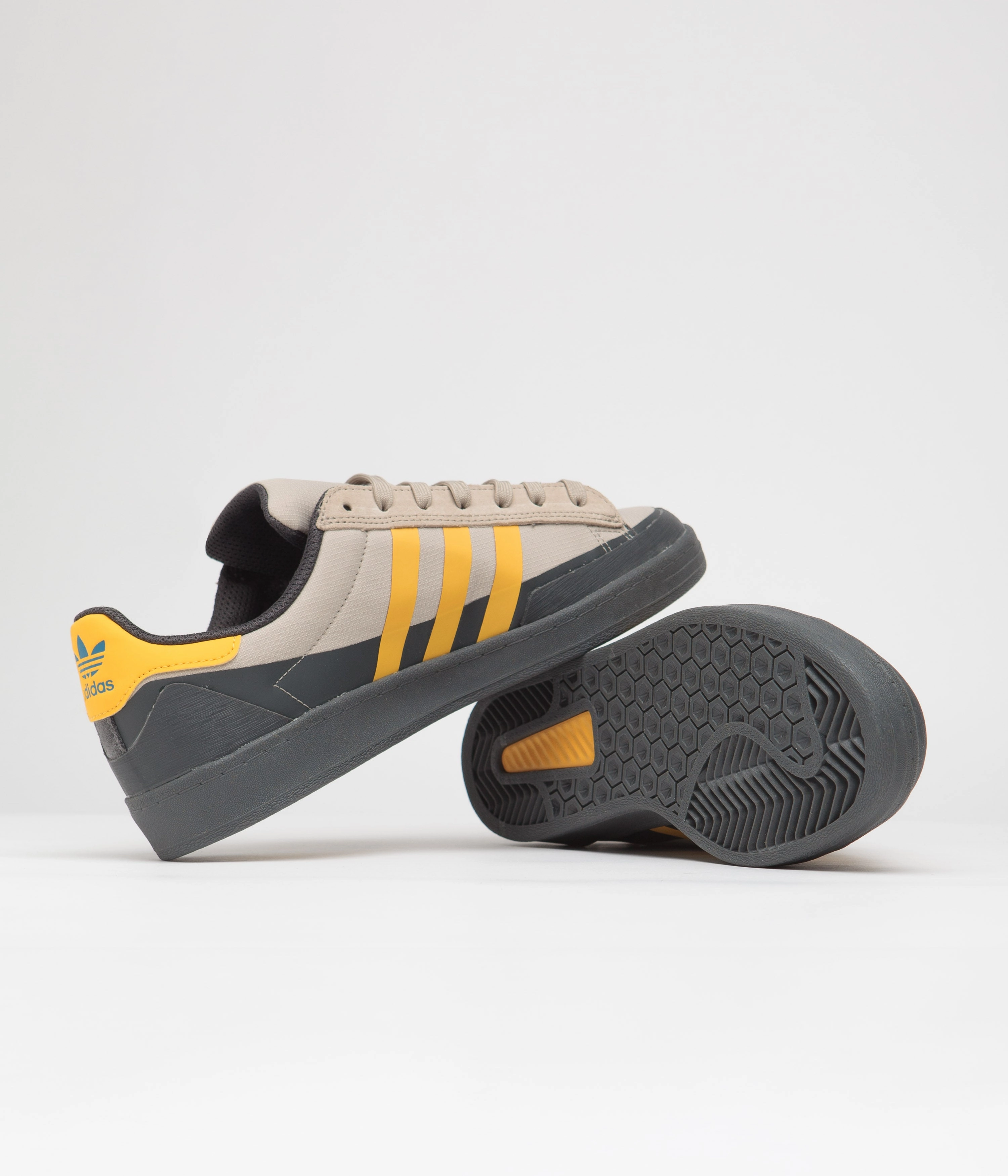 Turf Adidas Soccer Shoes Adidas x Pop Trading Company Campus ADV Shoes - Grey Six / Active Gold / Clay Brown