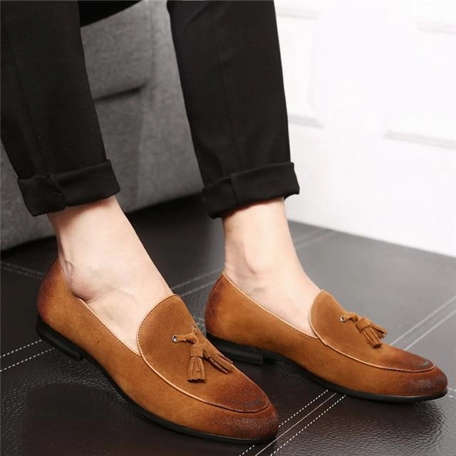 Allen Edmonds Leather Loafers Italian Style Tassel Casual Slip On Pointed Toe Men's Loafers