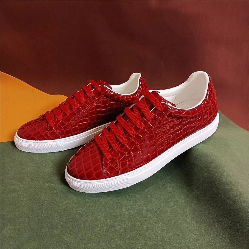 Powder Blue Flat Shoes Men's Flat Sneakers Spring Genuine Leather Crocodile Pattern