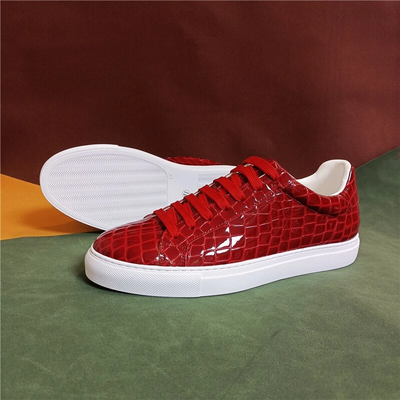 Men's Flat Sneakers Spring Genuine Leather Crocodile Pattern Old Flat Shoes