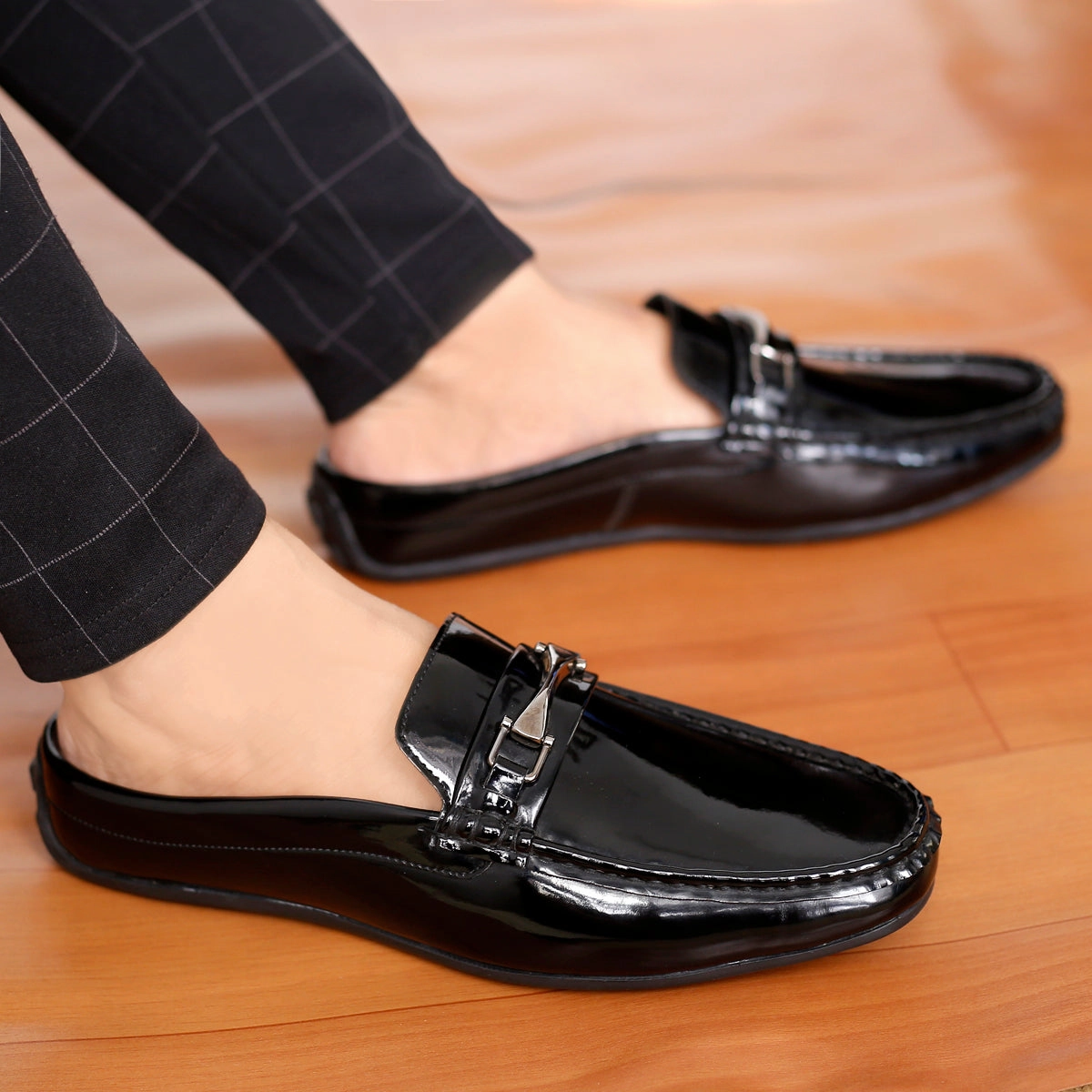 Loafers Dupes Bacca Bucci JAMBOREE Fashion Mules/Clogs/Backless Loafers for Party/Travel/Office-Shiny Black