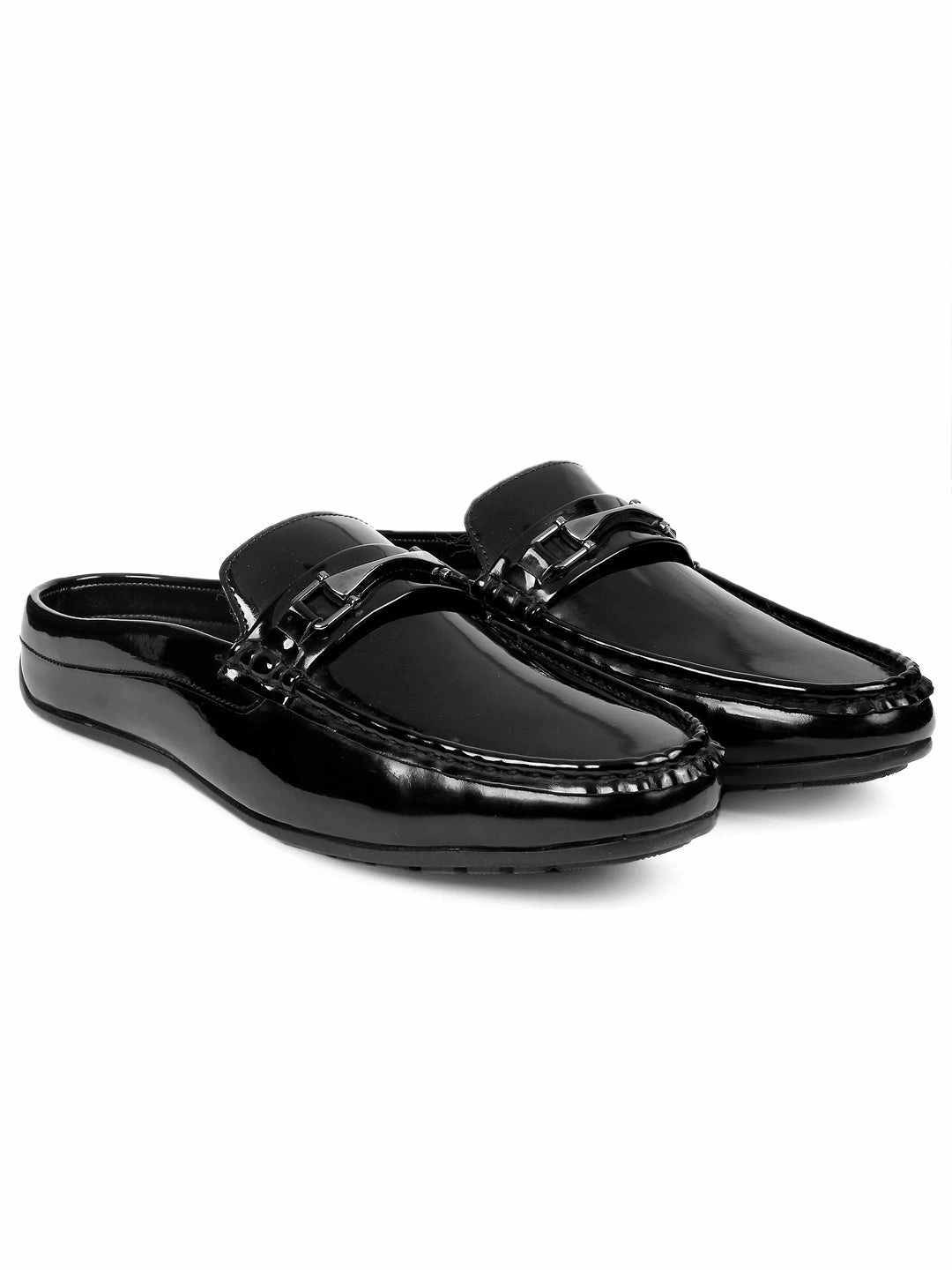 Bacca Bucci JAMBOREE Fashion Mules/Clogs/Backless Loafers for Party/Travel/Office-Shiny Black Flats Loafers