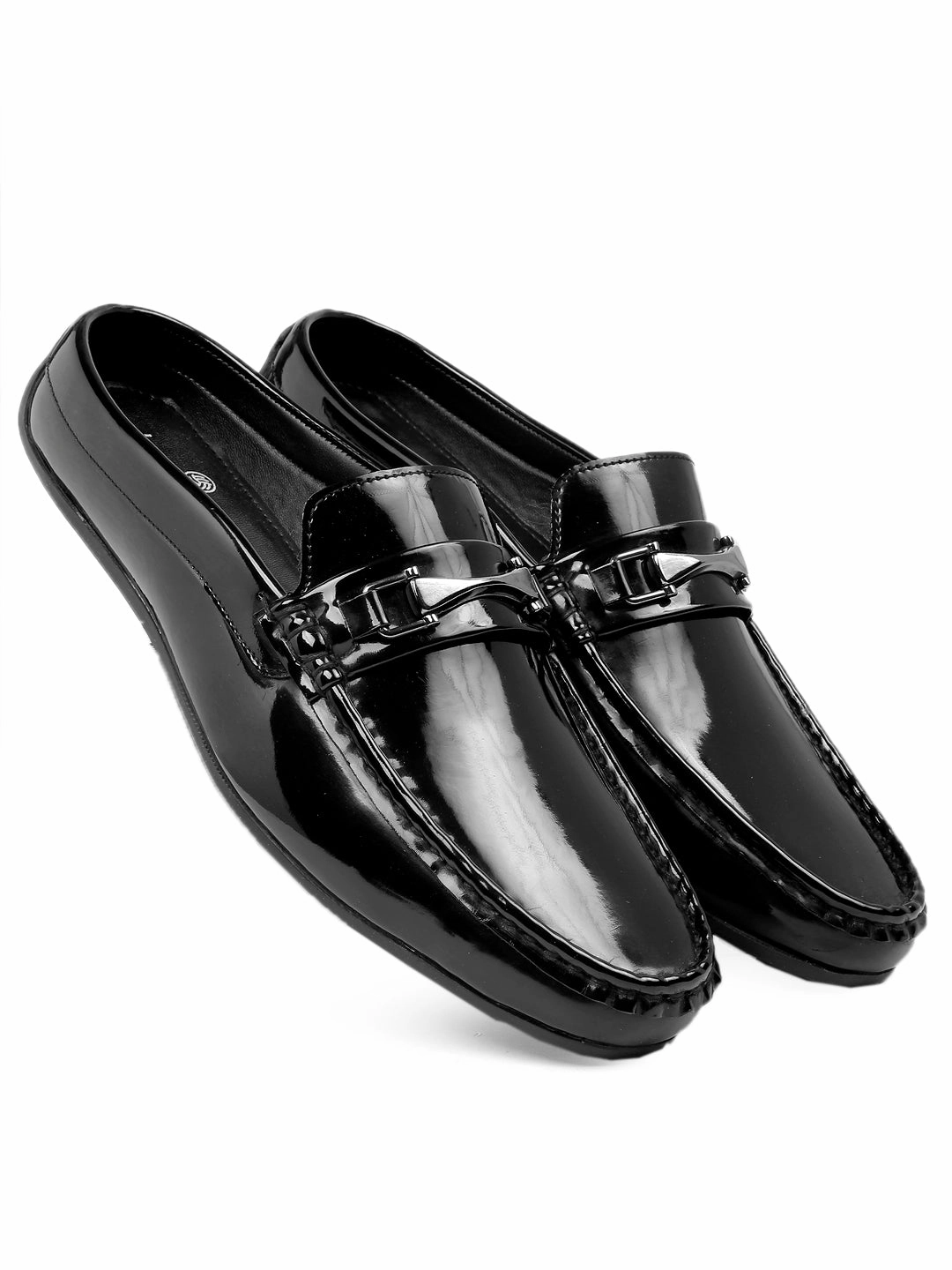 Bass And Co Loafers Bacca Bucci JAMBOREE Fashion Mules/Clogs/Backless Loafers for Party/Travel/Office-Shiny Black