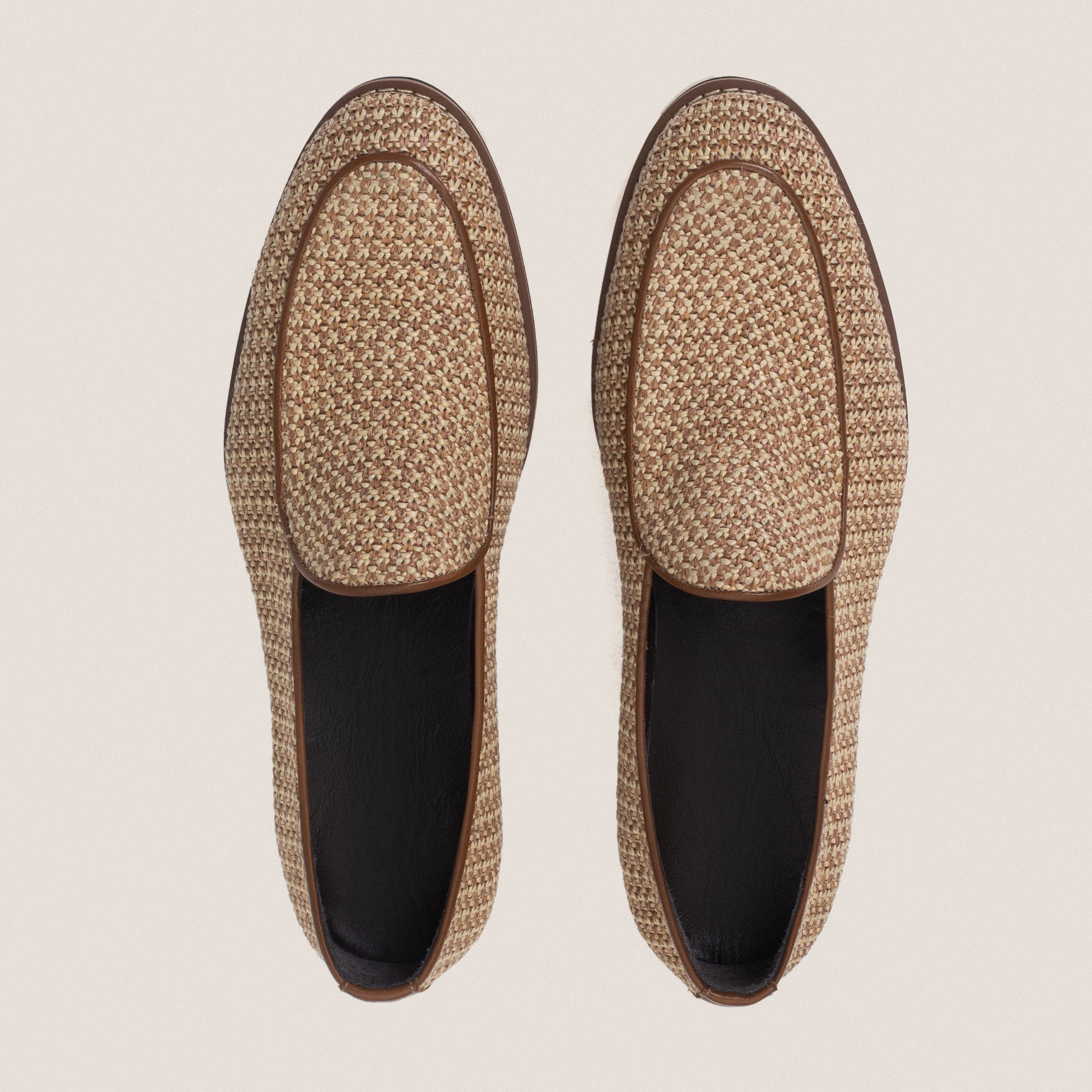 Beige Raffia Loafers Casual Shoes For Jeans