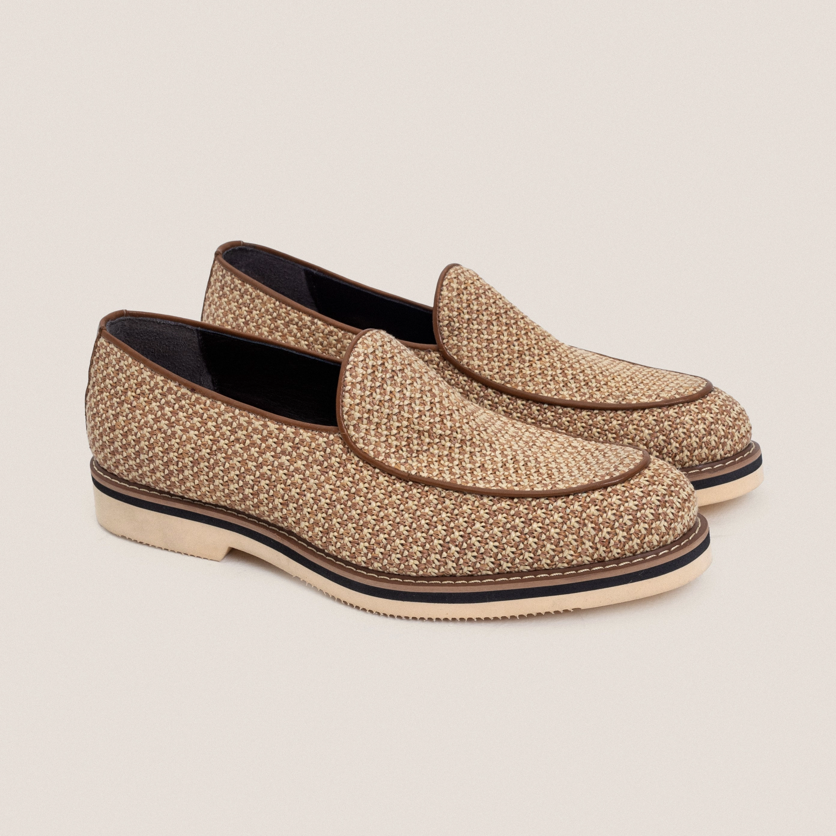 Beige Raffia Loafers Casual Shoes For Trousers