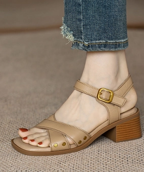 Bicycle Sandals Women Apricot Cross Strap Splicing Sandals Shoes