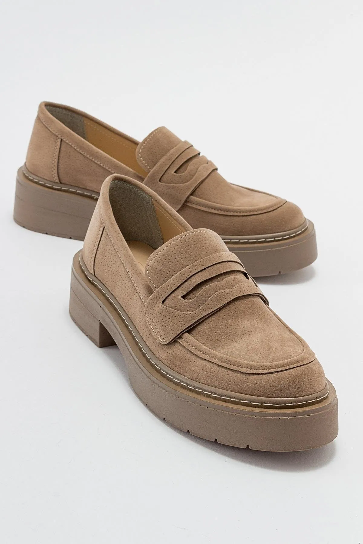 Tiger Loafers Josie Vegan Suede Platform Loafers | Beige
