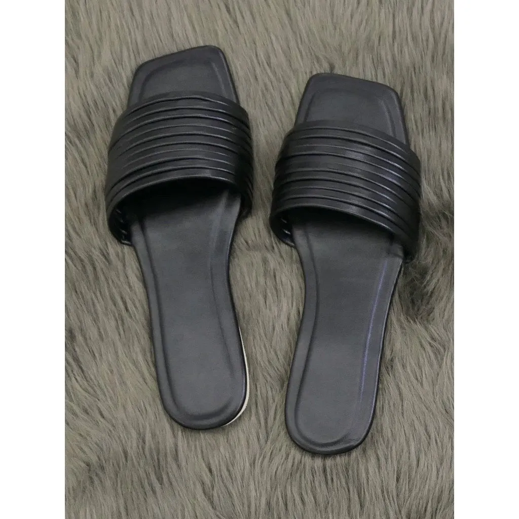 Kirkland Slides Women Fashion Luxurious Clear Strappy Korean Style Flat Slippers, Sandal Perfect for Summer Wear - Comfortable and Stylish for Any Occasion Black, White, Brown, Beige