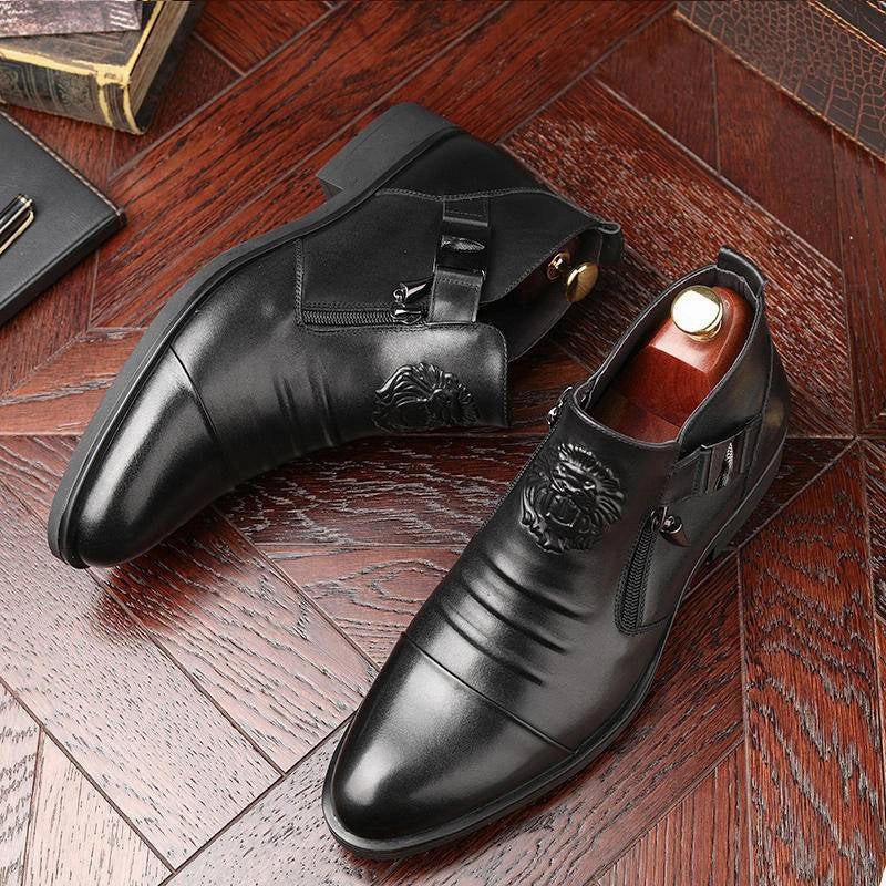 Wisdom Casual Shoes Men's Embossed Short Boots Double Side Zipper Fashion Boots!