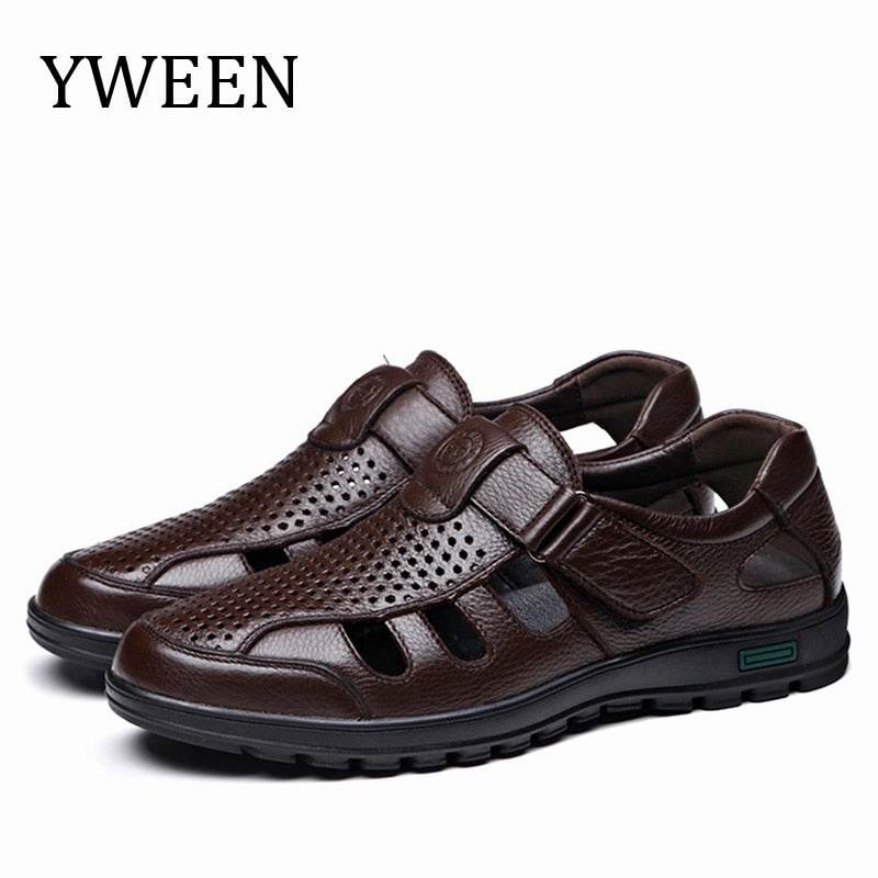 Birkenstock Flower Sandals YWEEN Big Size men sandals genuine leather sandals Men outdoor casual shoes Breathable Fisherman Shoes men Beach shoes