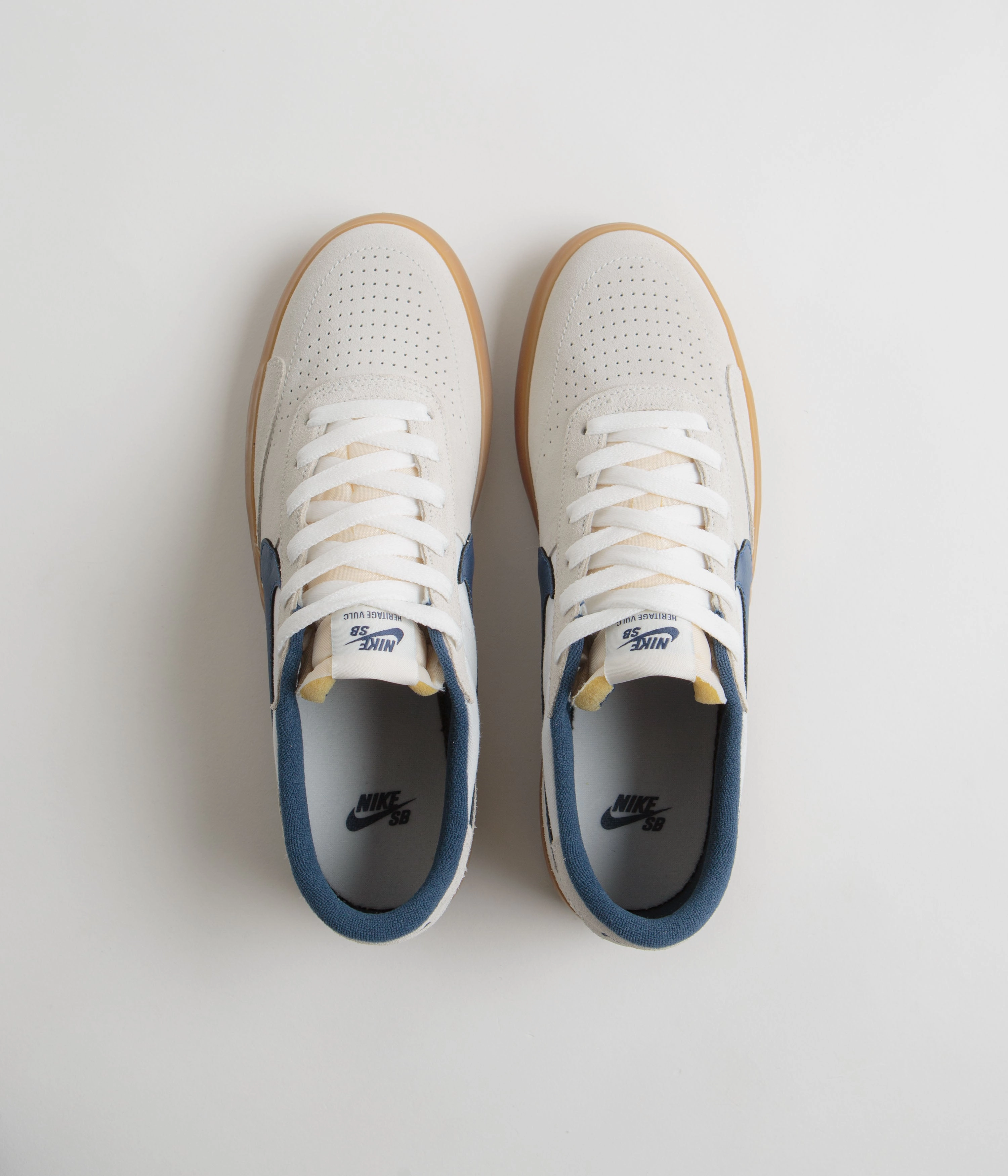 Nike SB Heritage Vulc Shoes - Summit White / Navy - White - Gum Light Brown Asics Road Tested Shoes