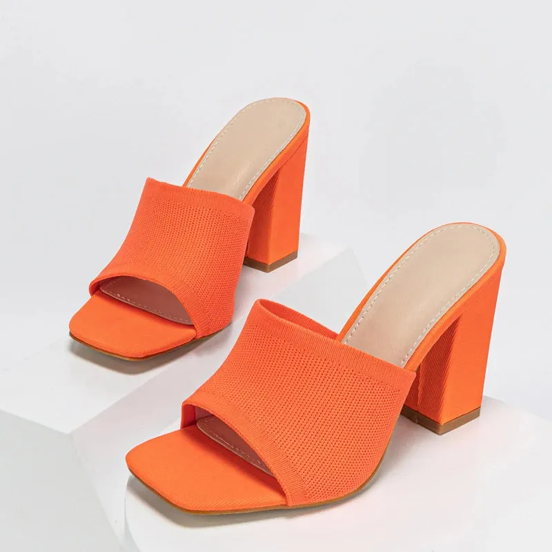 Designer Fur Slides Amozae-Plus 35-42 Stretch Fabric Women Slippers Fashion Square Toe Mule Slides Shoes 2024 Summer Female Sandals