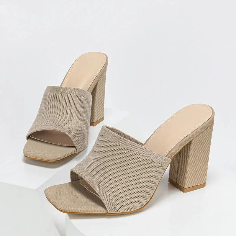 House Slippers Arch Support Amozae-Plus 35-42 Stretch Fabric Women Slippers Fashion Square Toe Mule Slides Shoes 2024 Summer Female Sandals