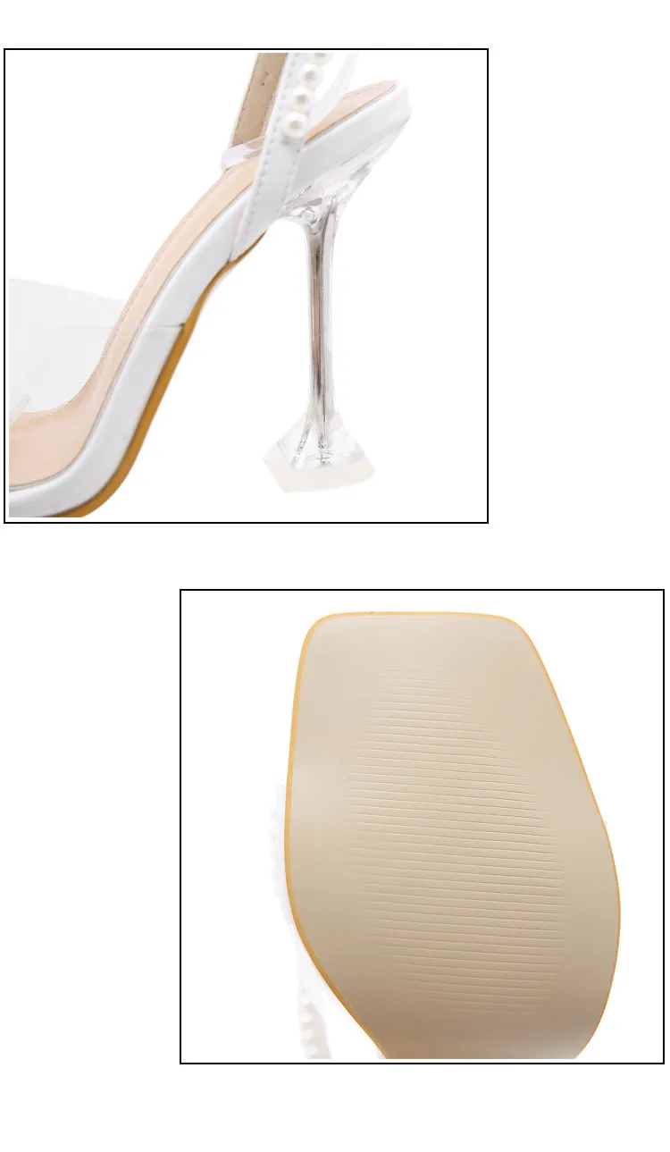 Sandals Amazon Aneikeh 2024 Summer White String Bead High Heels Wedding Shoes Butterfly-Knot Narrow Band Thin Heels  Square Toe Party Sandals