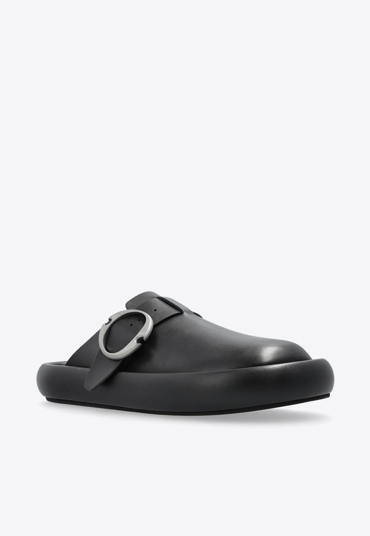Rubber Sole Slippers Arc Leather Clog Slides