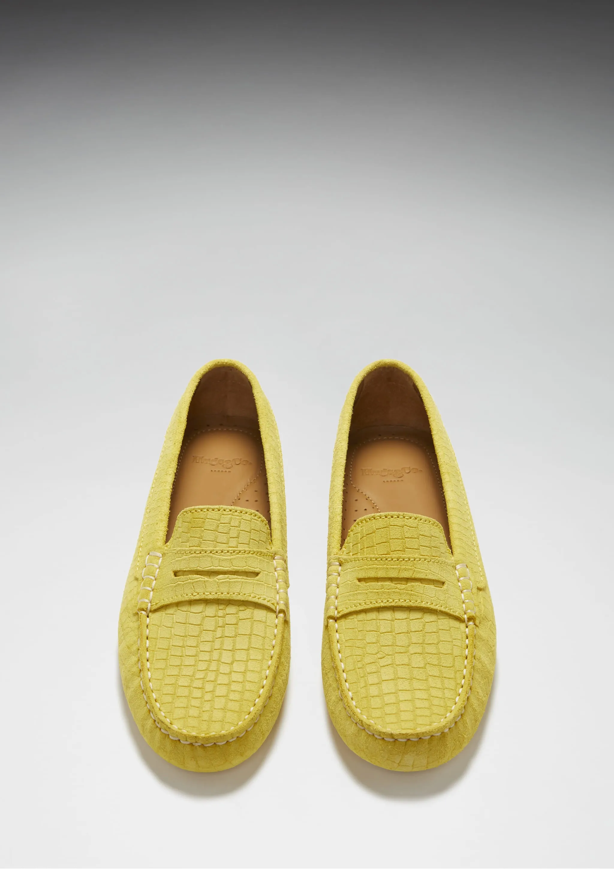 Women's Penny Driving Loafers, yellow embossed suede Leather Tassel Loafers