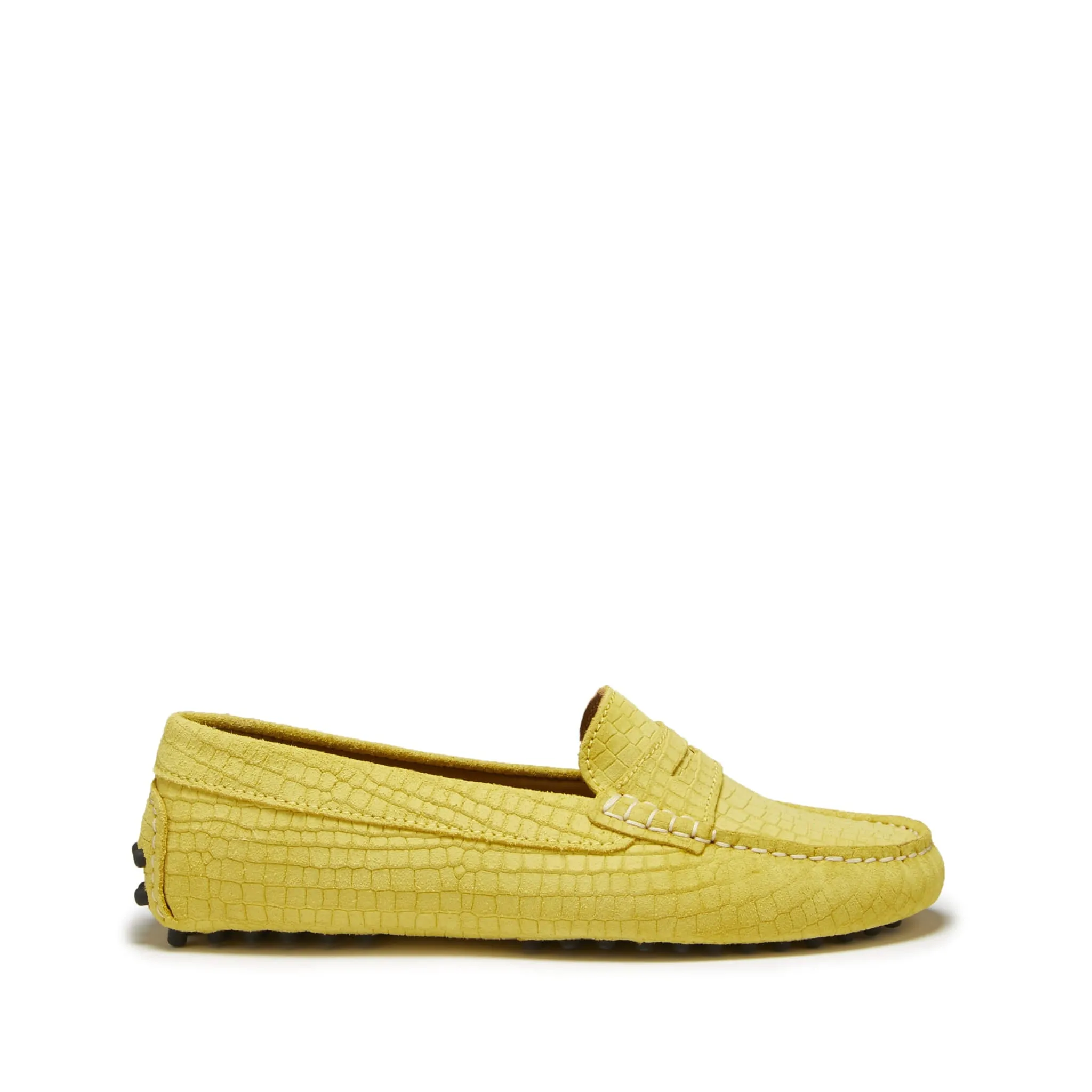 Loafers With A Bow Women's Penny Driving Loafers, yellow embossed suede