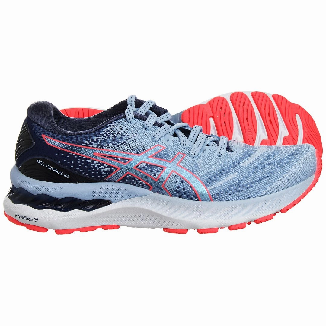 Asics Shoes Flat Sole Asics Gel-Nimbus 23 Womens Blue Running Trainers