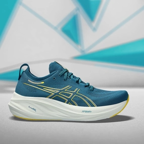 ASICS GEL NIMBUS 26 MEN'S (EVENING TEAL/ LIGHT MUSTARD) RUNNING SHOES Asics Shoes Nurse Discount