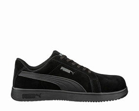 Puma Women's 640345 Iconic Black/Black Suede Low Composite Safety Toe Metal Free Work Shoes Asics Power Walking Shoes