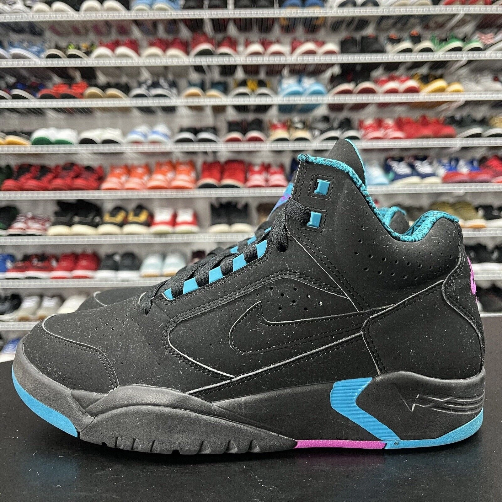 Nike Air Flight Lite Mid Black Cyber Teal DQ7687-002 Men's Size 8.5 Asics Running Shoes For Flat Feet