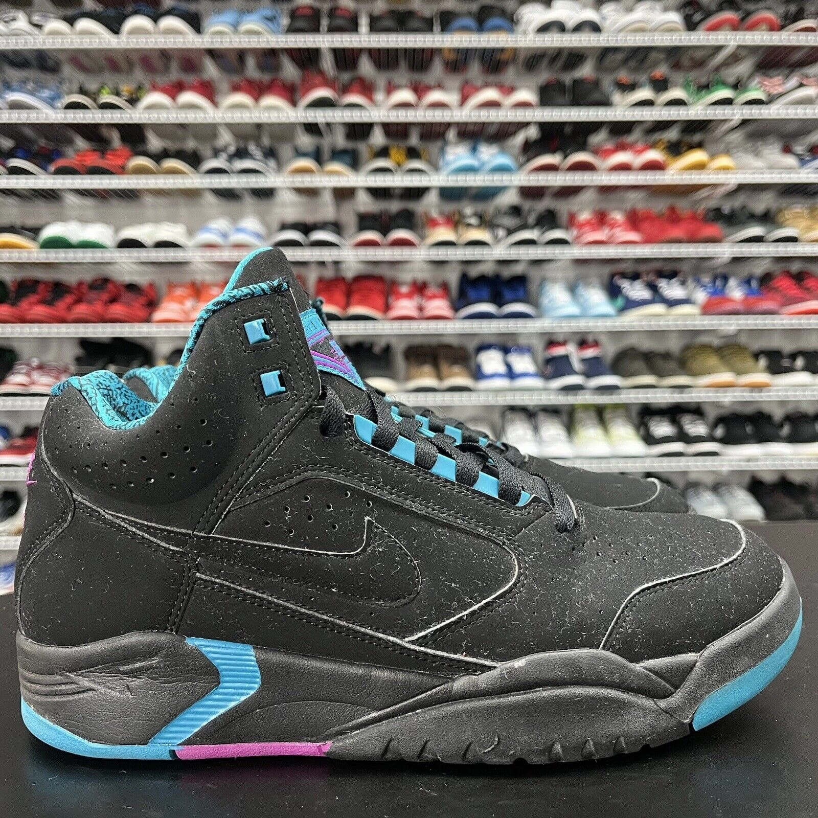 Asics Leather Walking Shoes Nike Air Flight Lite Mid Black Cyber Teal DQ7687-002 Men's Size 8.5