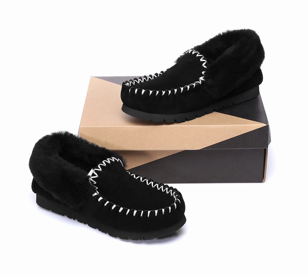 Daisy Slippers AUSTRALIAN SHEPHERD UGG Slippers Men Sheepskin Wool Ankle Popo Moccasins Big Size