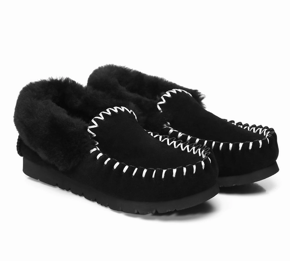 AUSTRALIAN SHEPHERD UGG Slippers Men Sheepskin Wool Ankle Popo Moccasins Big Size Anti Odor Slippers