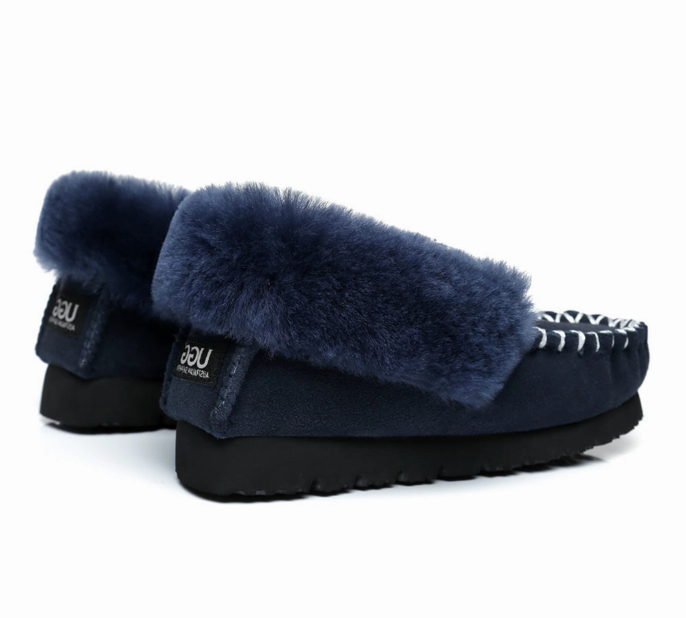 AUSTRALIAN SHEPHERD UGG Slippers Men Sheepskin Wool Ankle Popo Moccasins Big Size Good Outdoor Slippers