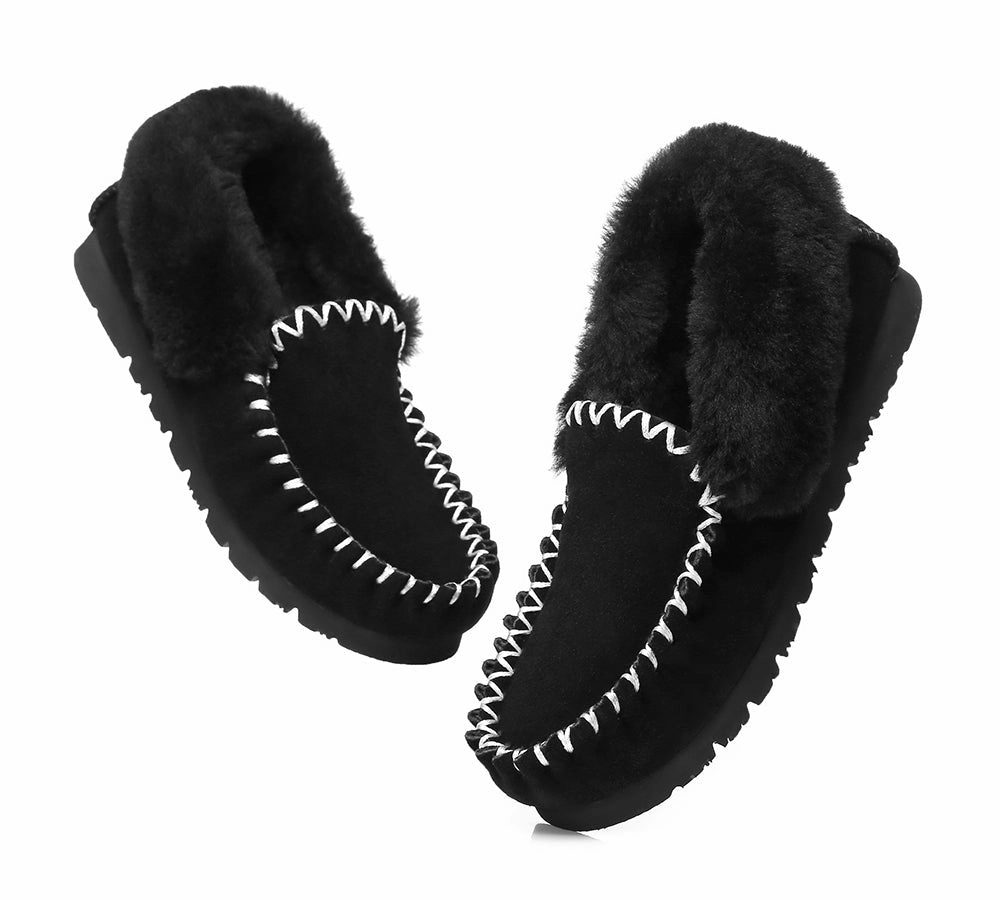 Sam's Slippers AUSTRALIAN SHEPHERD UGG Slippers Men Sheepskin Wool Ankle Popo Moccasins Big Size