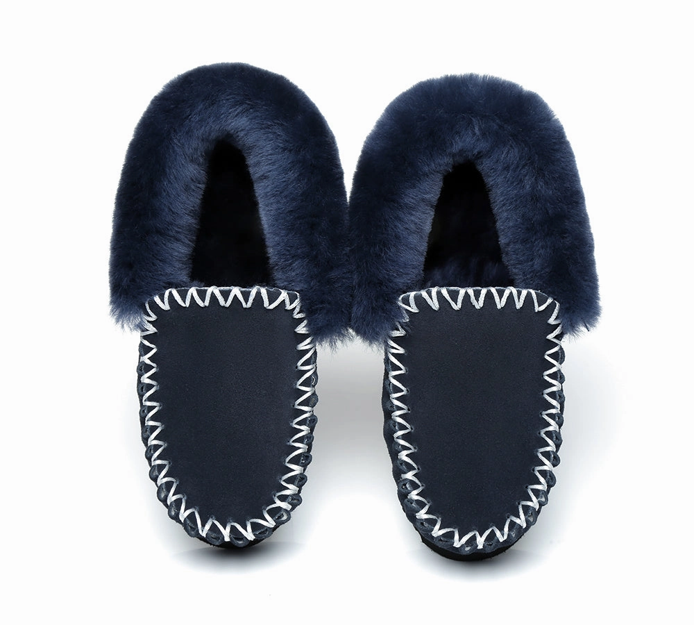 AUSTRALIAN SHEPHERD UGG Slippers Men Sheepskin Wool Ankle Popo Moccasins Big Size Fuzzy Cute Slippers