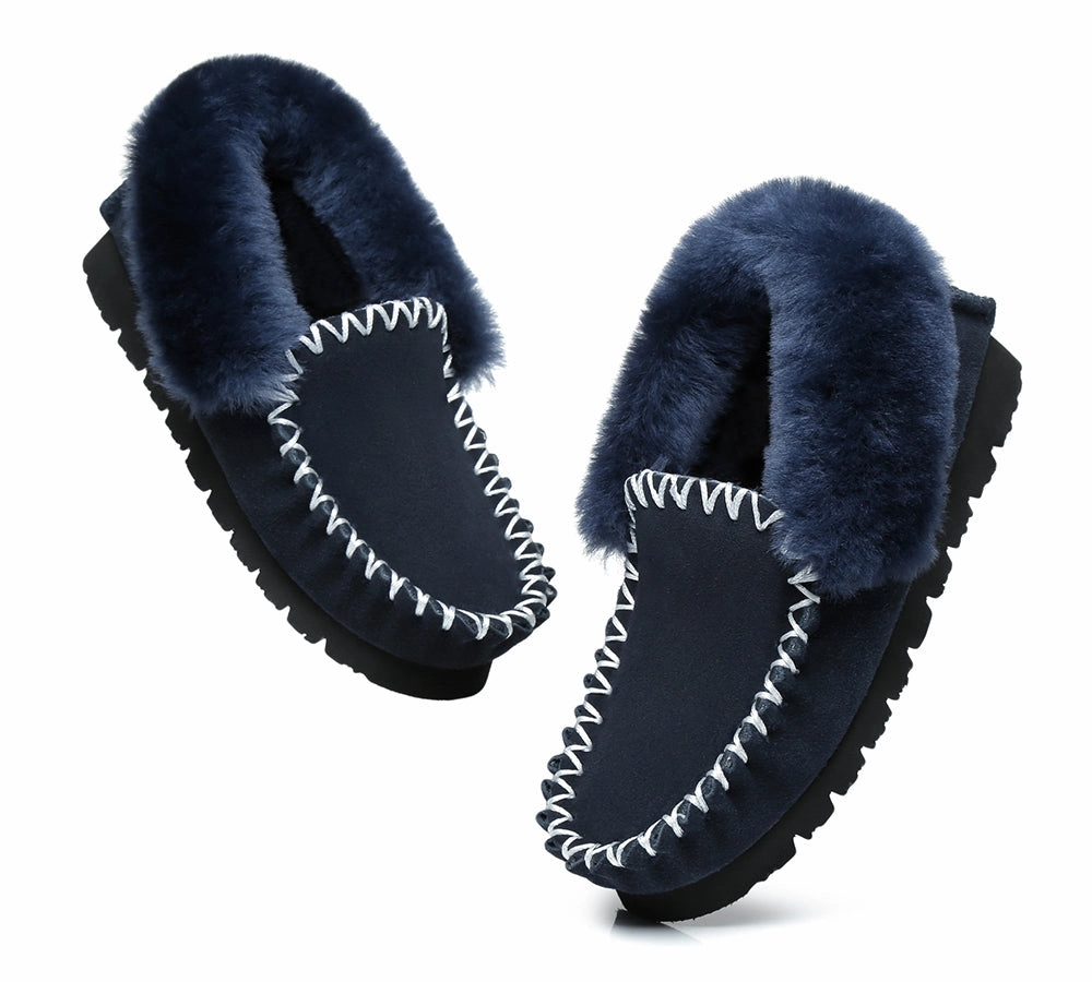 Swedish Slippers AUSTRALIAN SHEPHERD UGG Slippers Men Sheepskin Wool Ankle Popo Moccasins Big Size