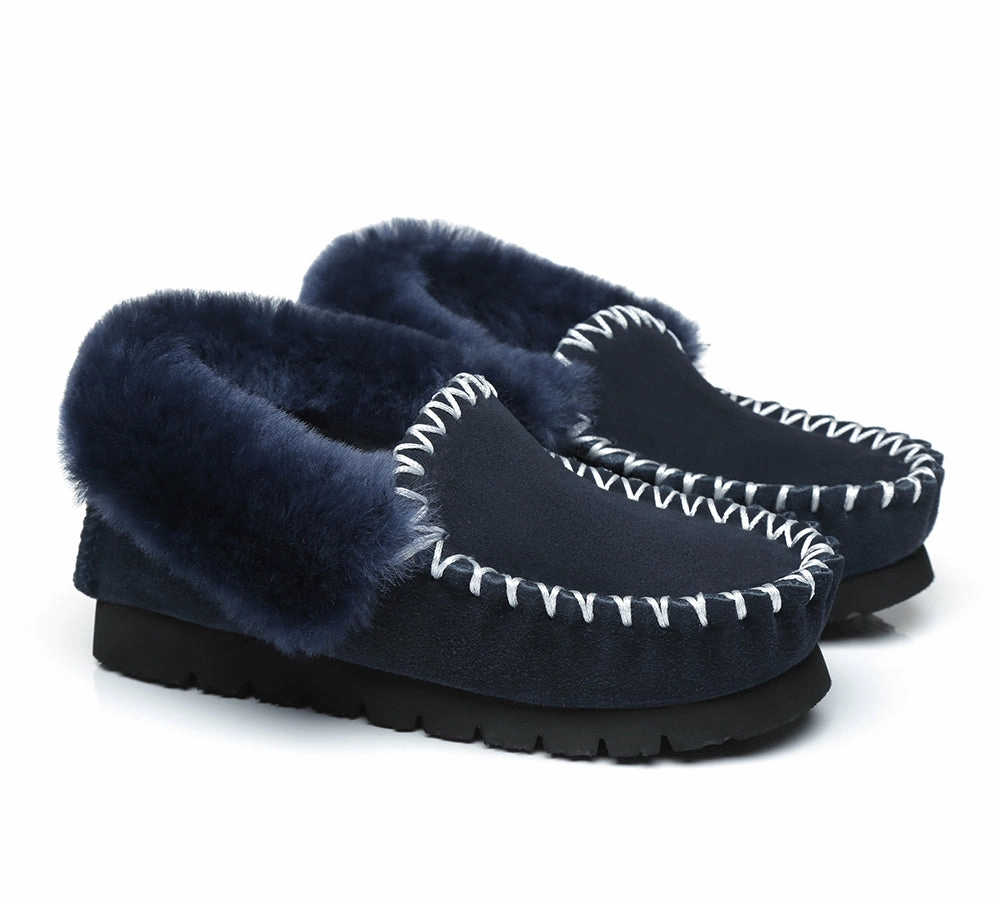 AUSTRALIAN SHEPHERD UGG Slippers Men Sheepskin Wool Ankle Popo Moccasins Big Size Skating Slippers