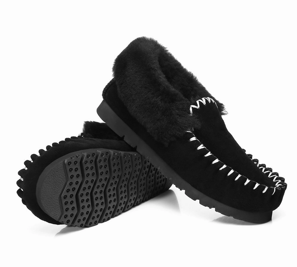 AUSTRALIAN SHEPHERD UGG Slippers Men Sheepskin Wool Ankle Popo Moccasins Big Size Pattern For Knitted Slippers