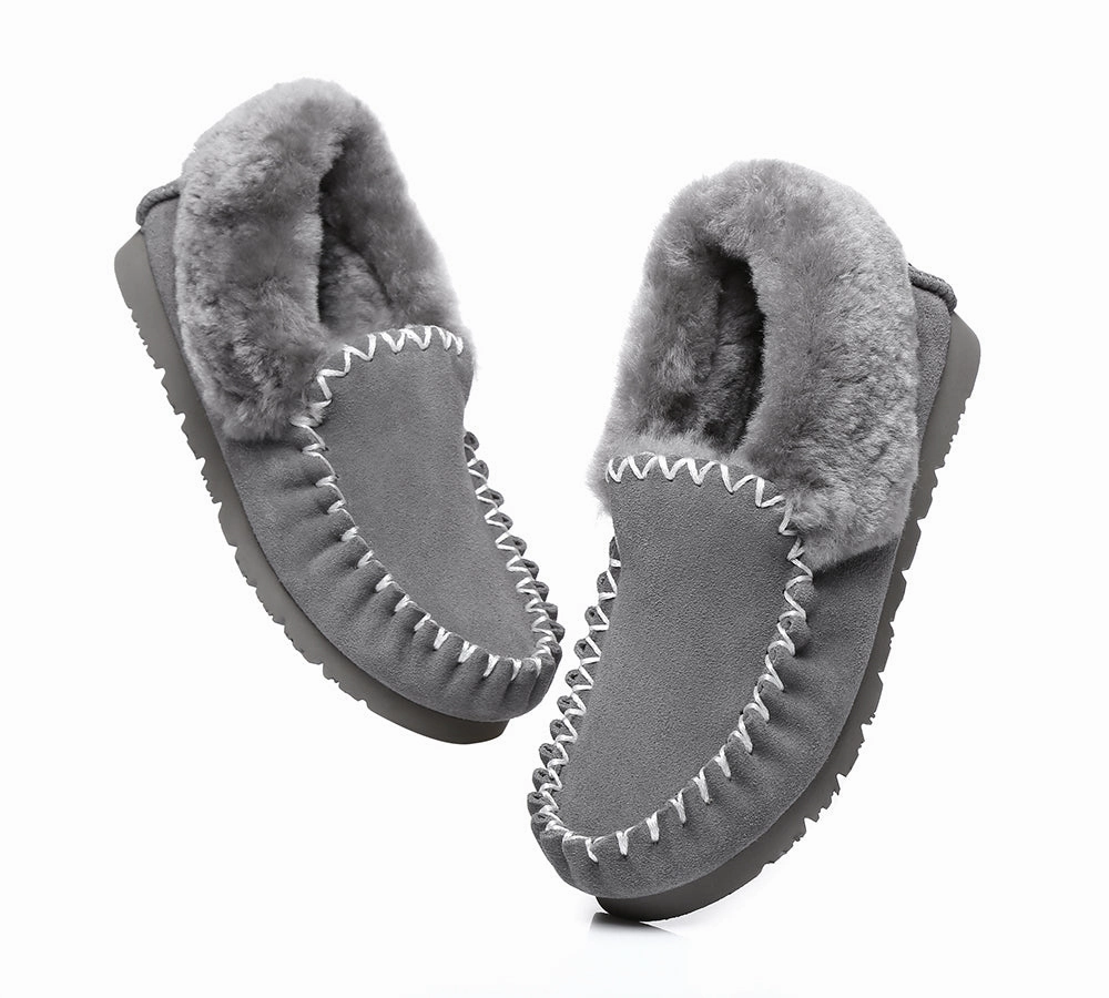 AUSTRALIAN SHEPHERD UGG Slippers Men Sheepskin Wool Ankle Popo Moccasins Big Size Soft Soled Slippers