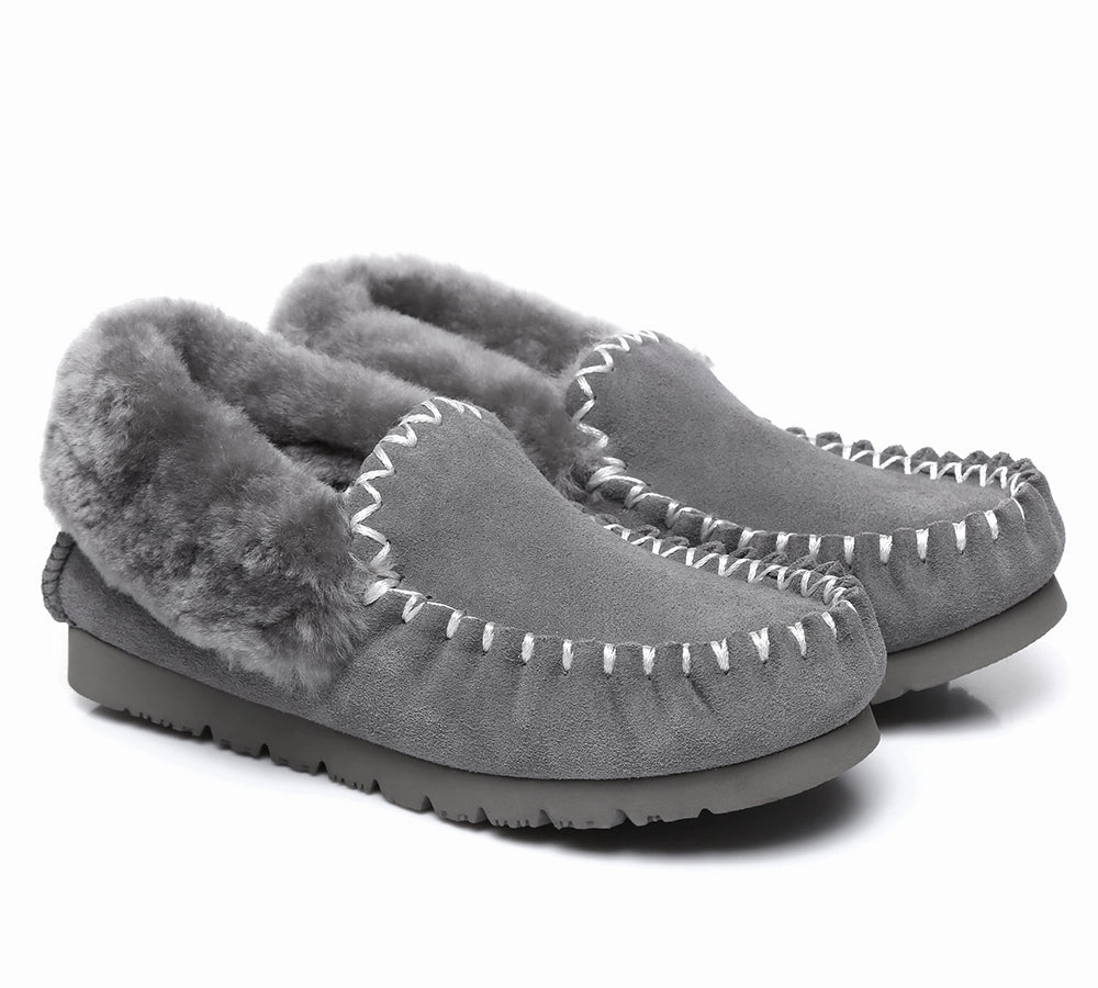 Super Fluffy Slippers AUSTRALIAN SHEPHERD UGG Slippers Men Sheepskin Wool Ankle Popo Moccasins Big Size