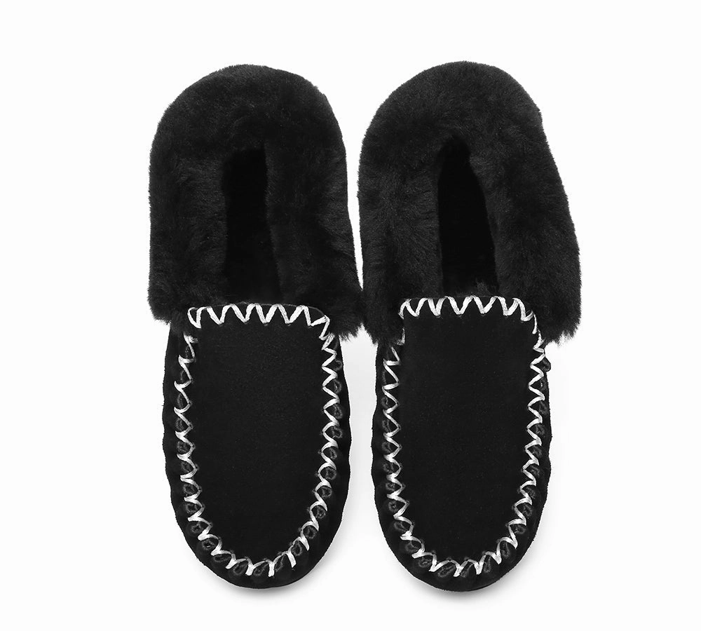 Bucees Slippers AUSTRALIAN SHEPHERD UGG Slippers Men Sheepskin Wool Ankle Popo Moccasins Big Size