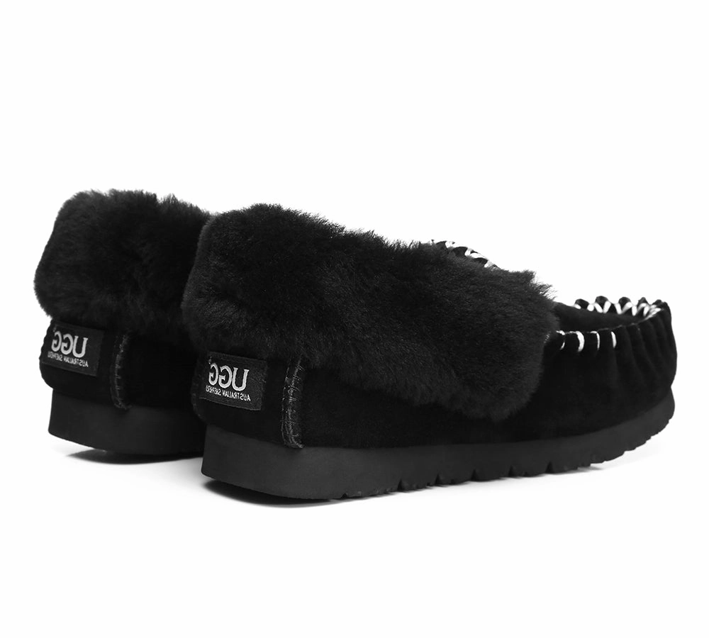 Sliders Slides AUSTRALIAN SHEPHERD UGG Slippers Men Sheepskin Wool Ankle Popo Moccasins Big Size