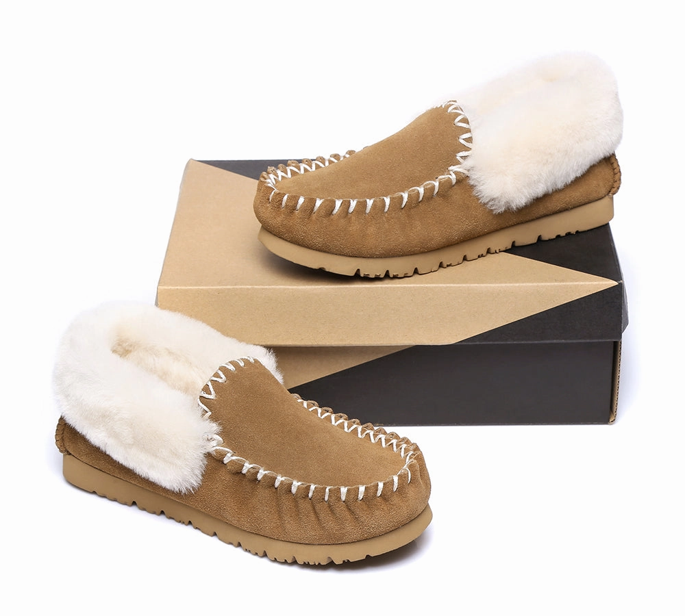 Slides Asuna AUSTRALIAN SHEPHERD UGG Slippers Men Sheepskin Wool Ankle Popo Moccasins Big Size